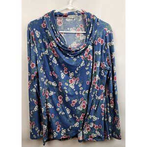 Bluminl Blue Floral Angled Zip Drape Neck Jersey NEW Jacket Size Smal